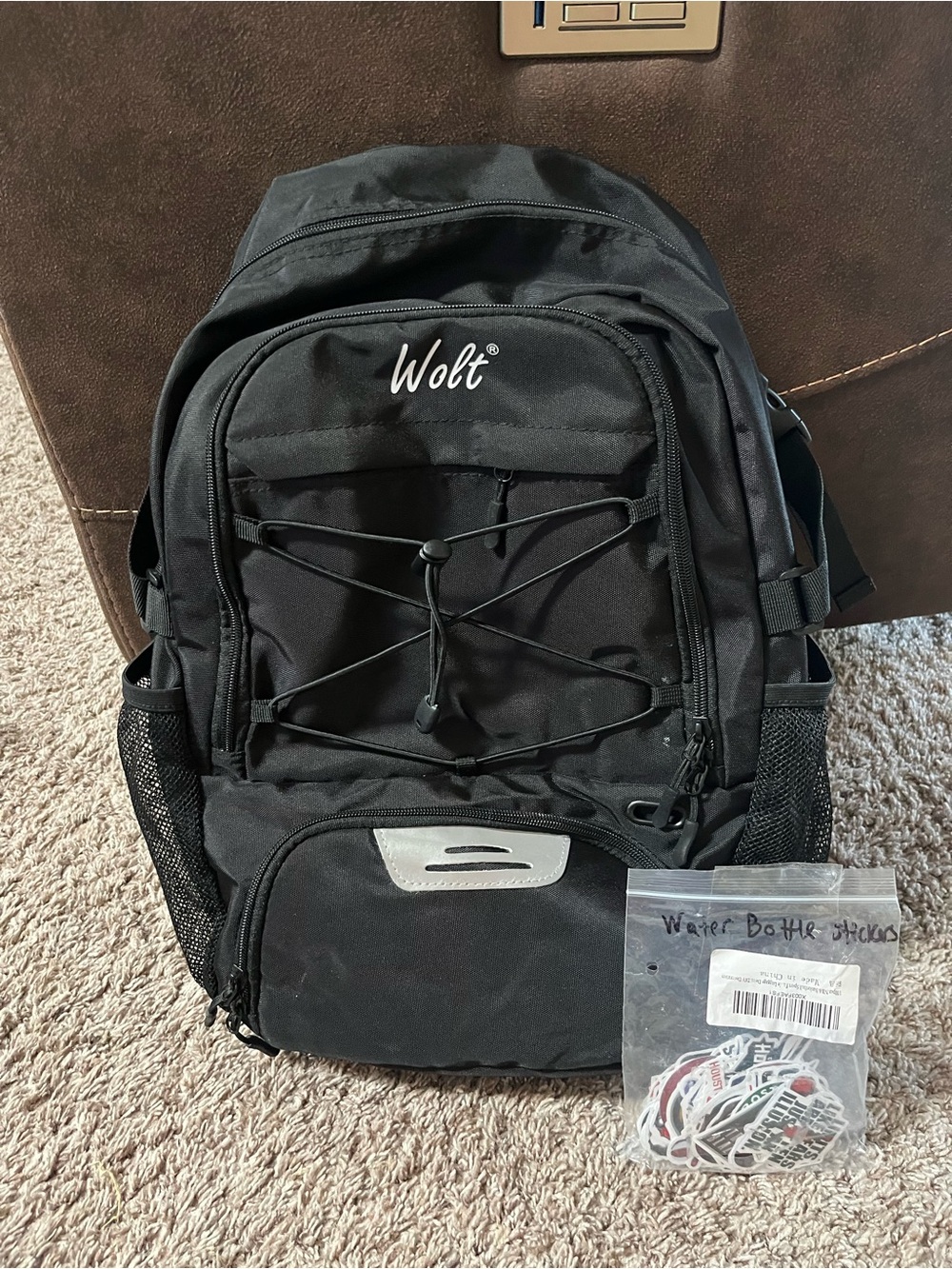 Black basketball backpack, and basketball vinyl water bottle stickers